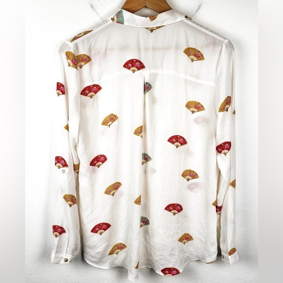 Forever 21 White Button Down Shirt with Red and Yellow Fan Print - Picture 3 of 5